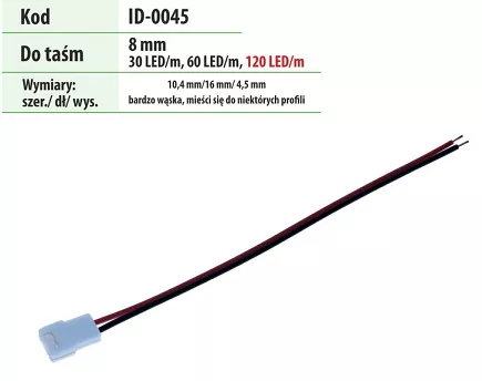 LED TAŚMA ZŁĄCZKA 8 MM Z PRZEWODEM WĄSKA
