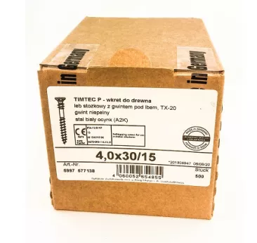 WKRĘT DO DREWNA 4,0*30/15 dwuzwojny TIMTEC 500szt