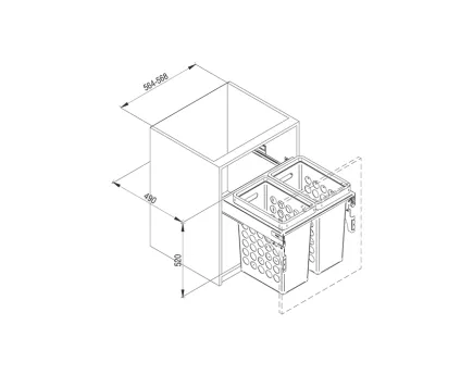 KOSZ NA BIELIZNE-SZUFLADA DO KOSZY 60 L480 2*33L B